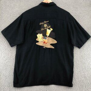 Bobby Chan Shirt Mens Large Black Silk Embroidered Cocktails Bar Grill Button Up